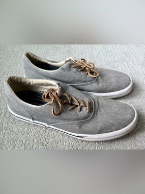 Sperry Gray Canvas Sneakers with Tan Laces
